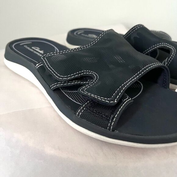 Clarks Glide Bay Cushioned Adjustable Slides Sandals, Navy NWOB - Picture 3 of 6